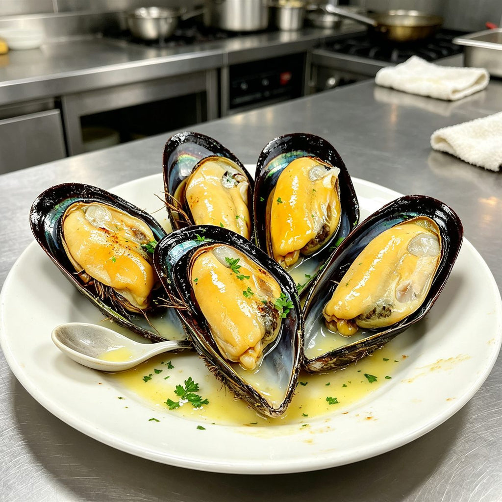Steamed Mussels in Black Shells