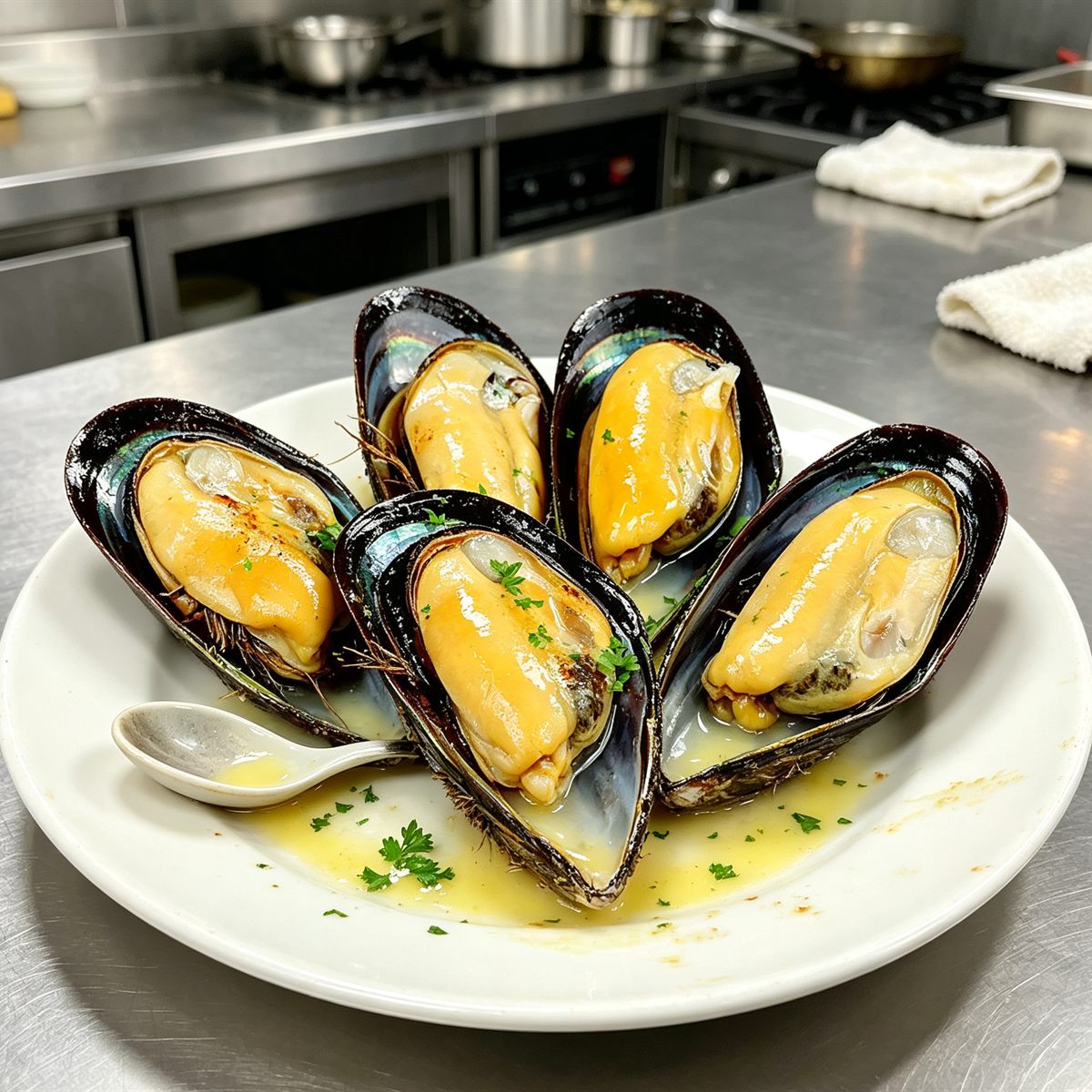 Steamed Mussels in Black Shells
