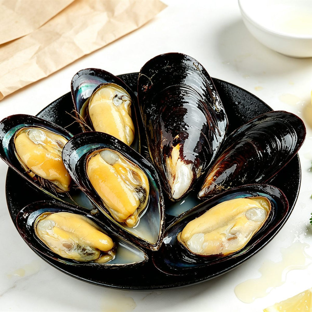 Steamed Mussels in Black Shells